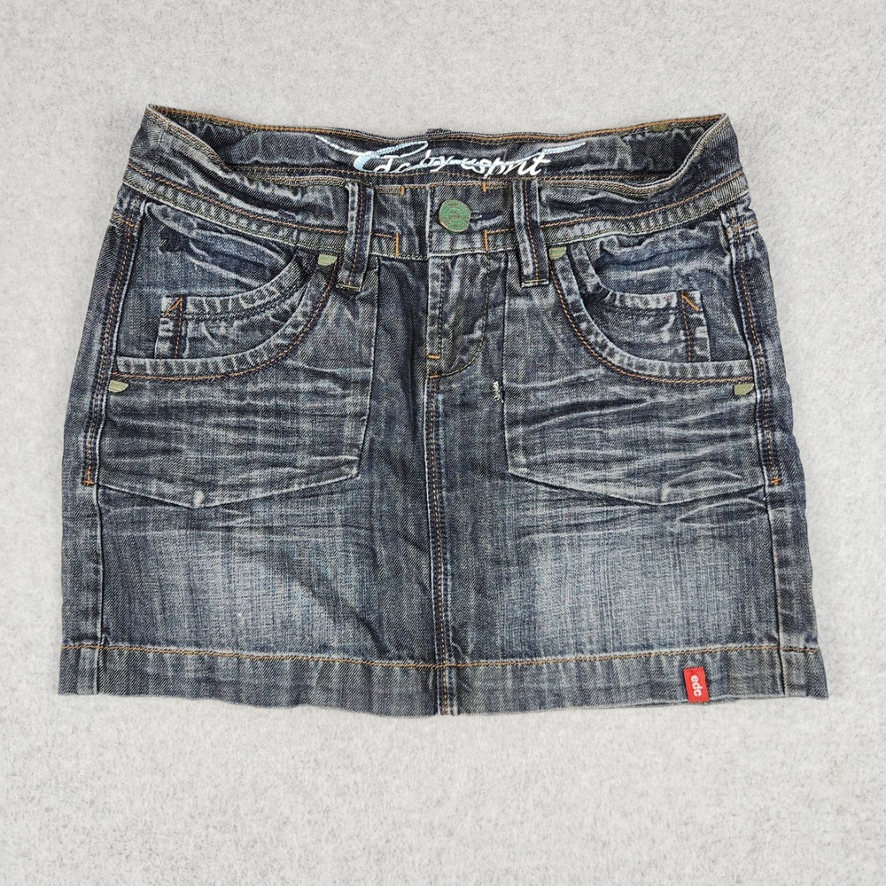 edc by Esprit Denim Skirt Womens W29 Dark Blue Mini Y2K Distressed Low Rise